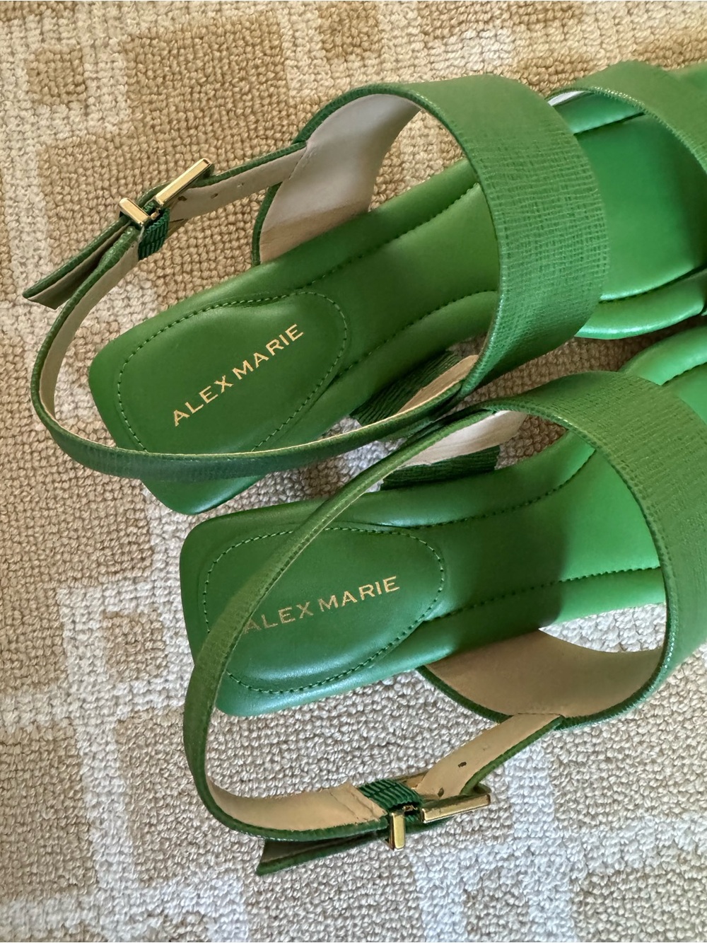 Alex Marie Barbra Leather Slingback Kitten Heel Sandals Tropical Leaf Green 10 - Picture 12 of 17